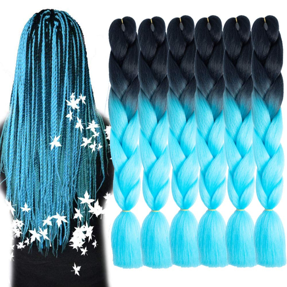 Shuohan 6 Packs Ombre Jumbo Braiding Hair Extensions 24 Inch High Temperature Synthetic Fiber Hair Extensions For Box Braids Braiding Hair (Black To S
