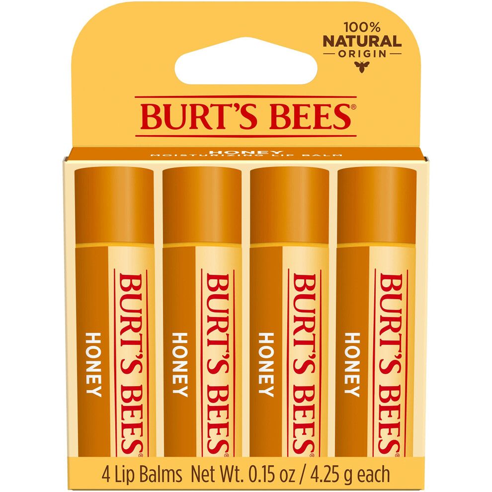 Burt's Bees Lip Balm - Honey  Lip Moisturizer With Responsibly Sourced Beeswax  Tint-Free  Natural Origin Conditioning Lip Treatment  4 Tubes  0.15 oz
