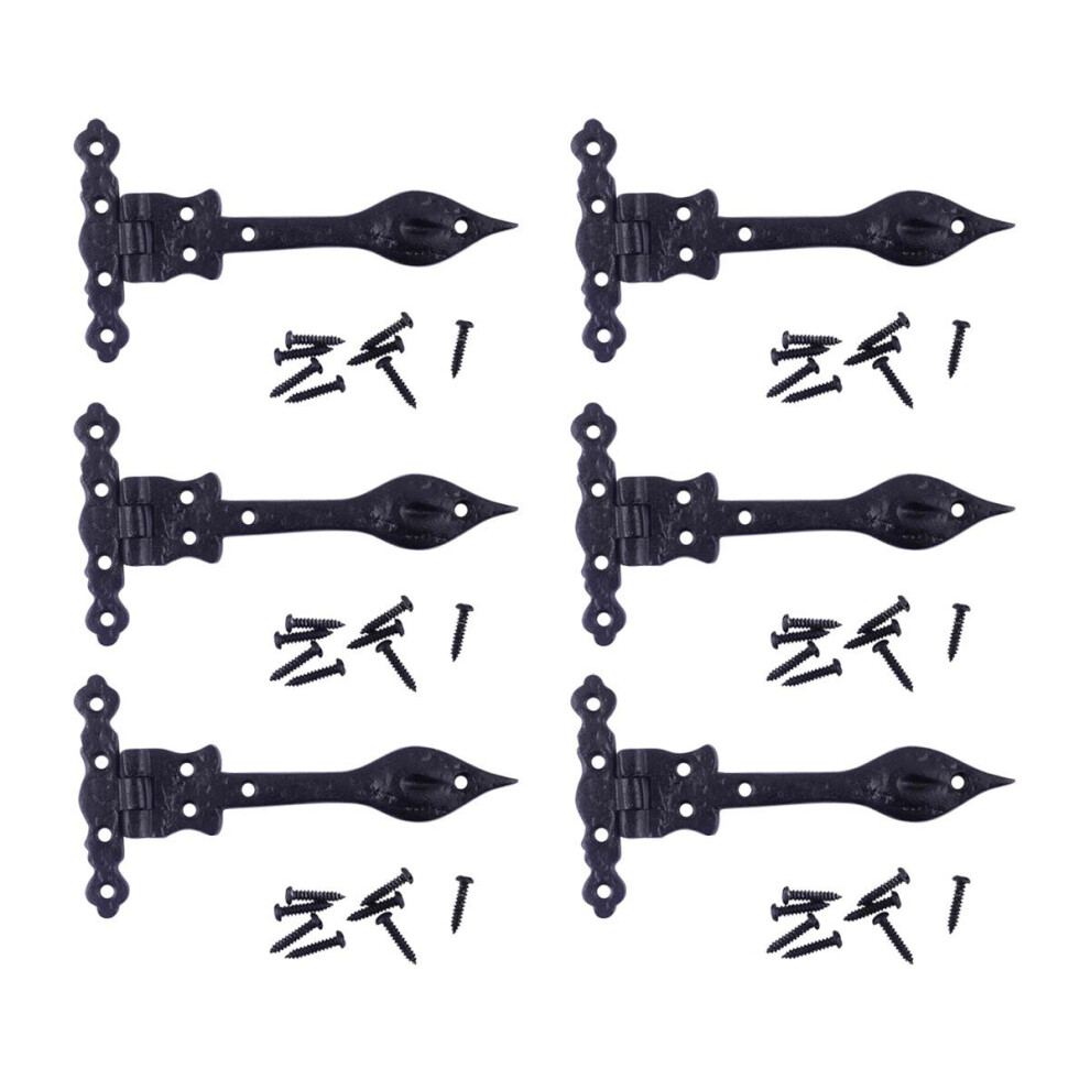 Renovators Supply Manufacturing Strap Hinge 6 In. Black Wrought Iron Spear Tip Flush Mount Heavy Duty Strap Gate And Door Hinges With Hardware Pack Of 671839628941