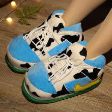 (Blue White) Slippers Funny Warm Indoor Sneaker Cotton Sneakers Home Slippers Winter Plush