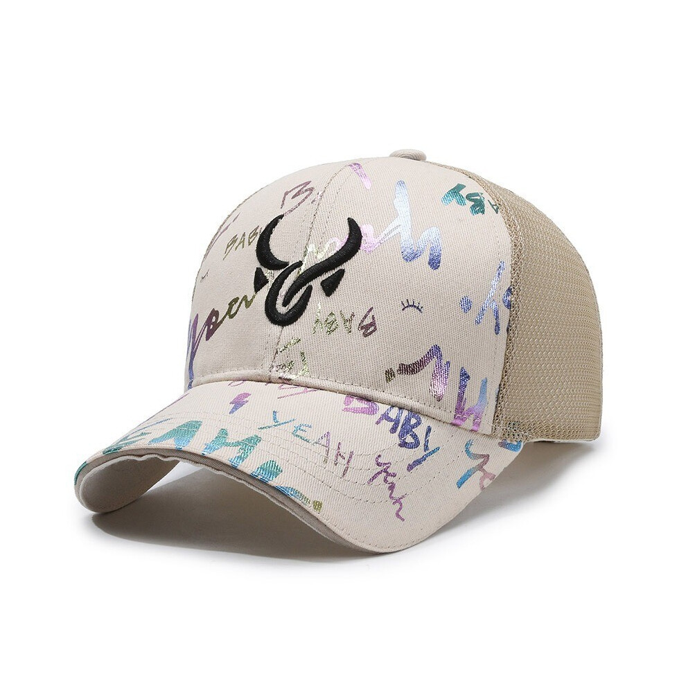 (Khaki) Embroidered Graffiti Breathable Baseball Cap Unisex Summer Gift Outdoor Hat-image-OPC-PGTDC7Y-NEW