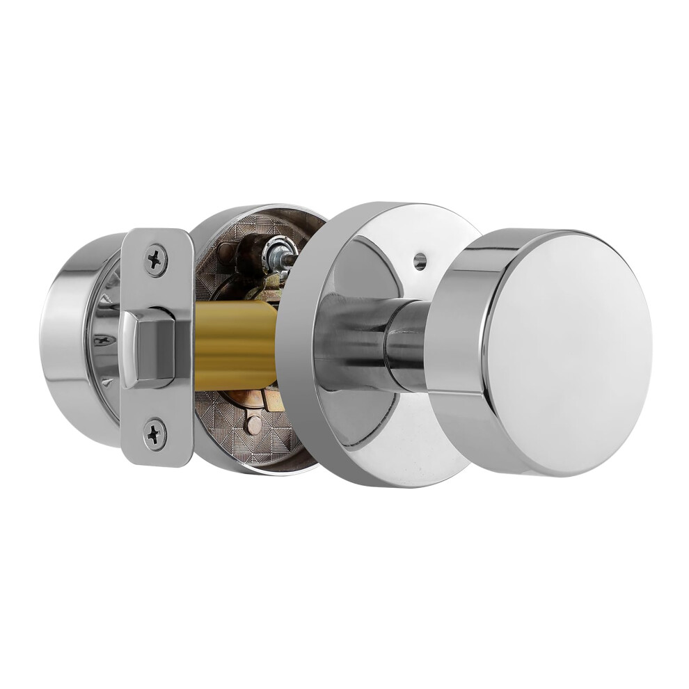 Naubea Polished Chrome Door Knobs Interior Polished Chrome Privacy Door Knob With Lock Heavy Duty Round Modern Door Handle For Bedroom Bathroom 639395277317