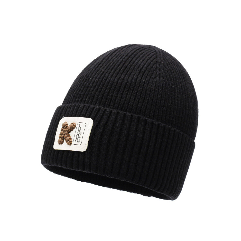 (Black) Printing K Letter Knitted Cap Beanie Hat Windproof Fashion Warmth Solid Color-image-OPC-PGTDCJM-NEW