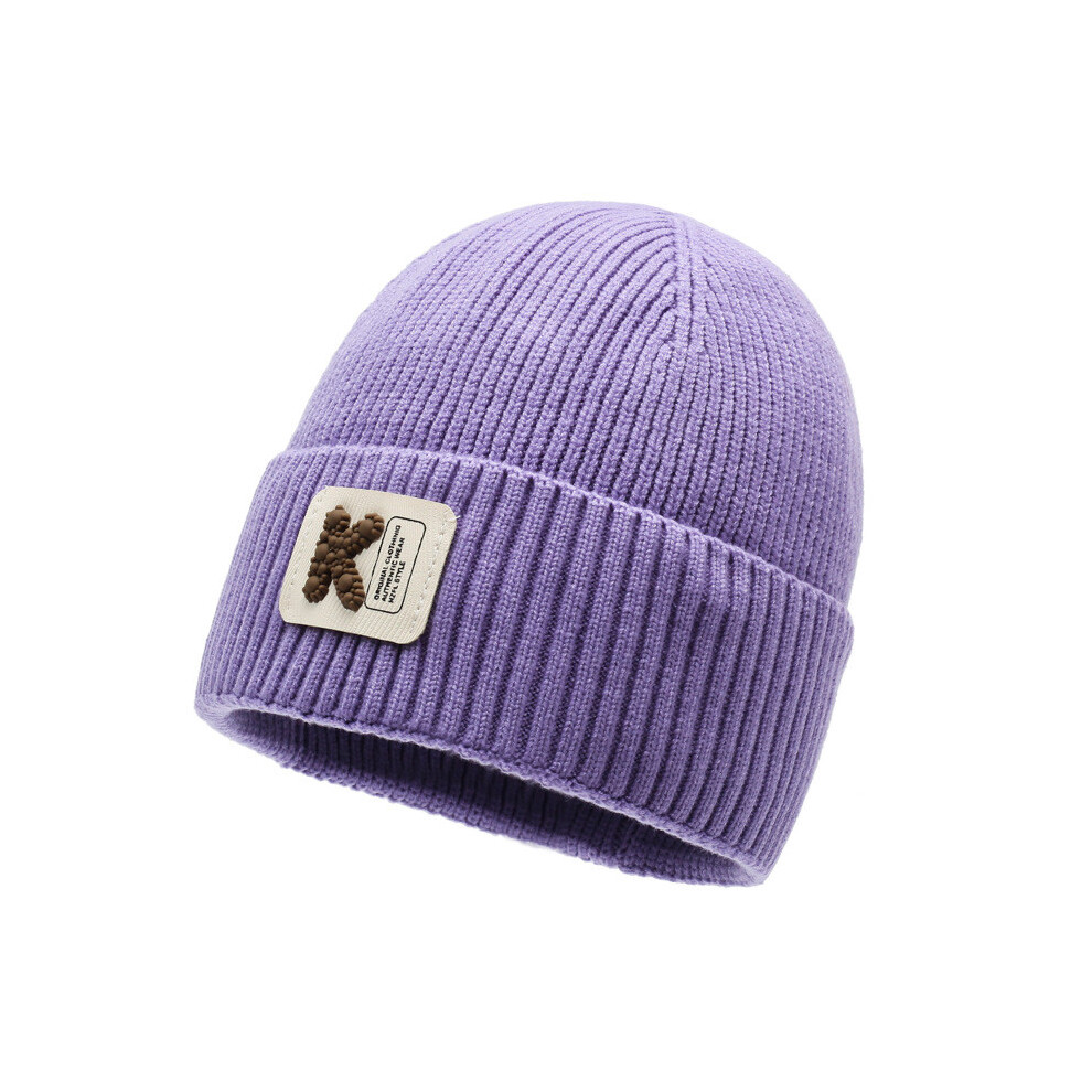 (Purple) Printing K Letter Knitted Cap Beanie Hat Windproof Fashion Warmth Solid Color-image-OPC-PGTDCJQ-NEW