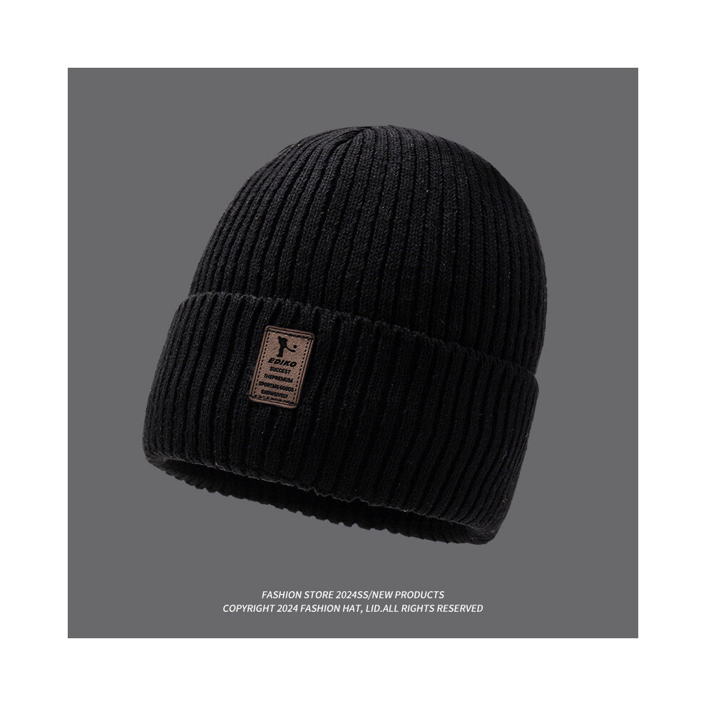 (Black) Thick Knitted Beanie Hat Winter Warmth Unisex Cap Windproof Gift Color Solid Black
