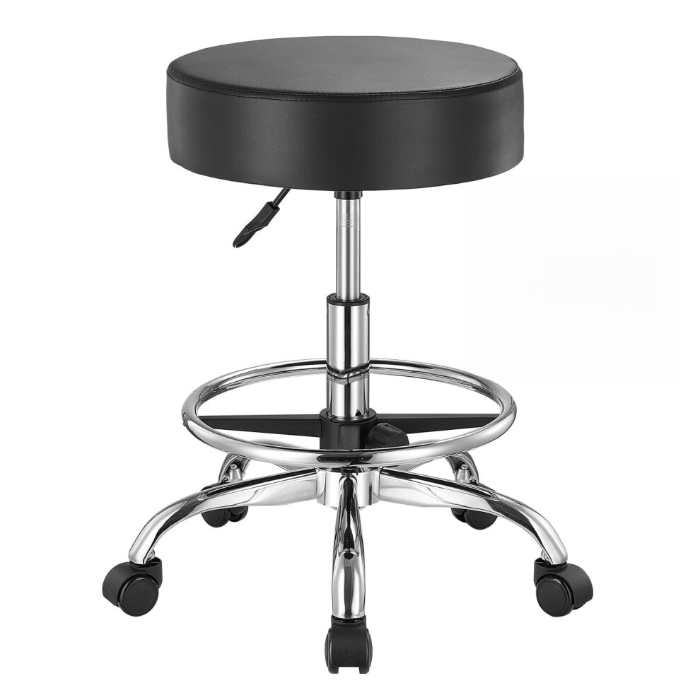 VEVOR Rolling Stool with Foot Rest and Wheels  450 LBS Weight Capacity Round Rolling Stool Chair  Height Adjustable Thickened PU Leather Swivel Stool
