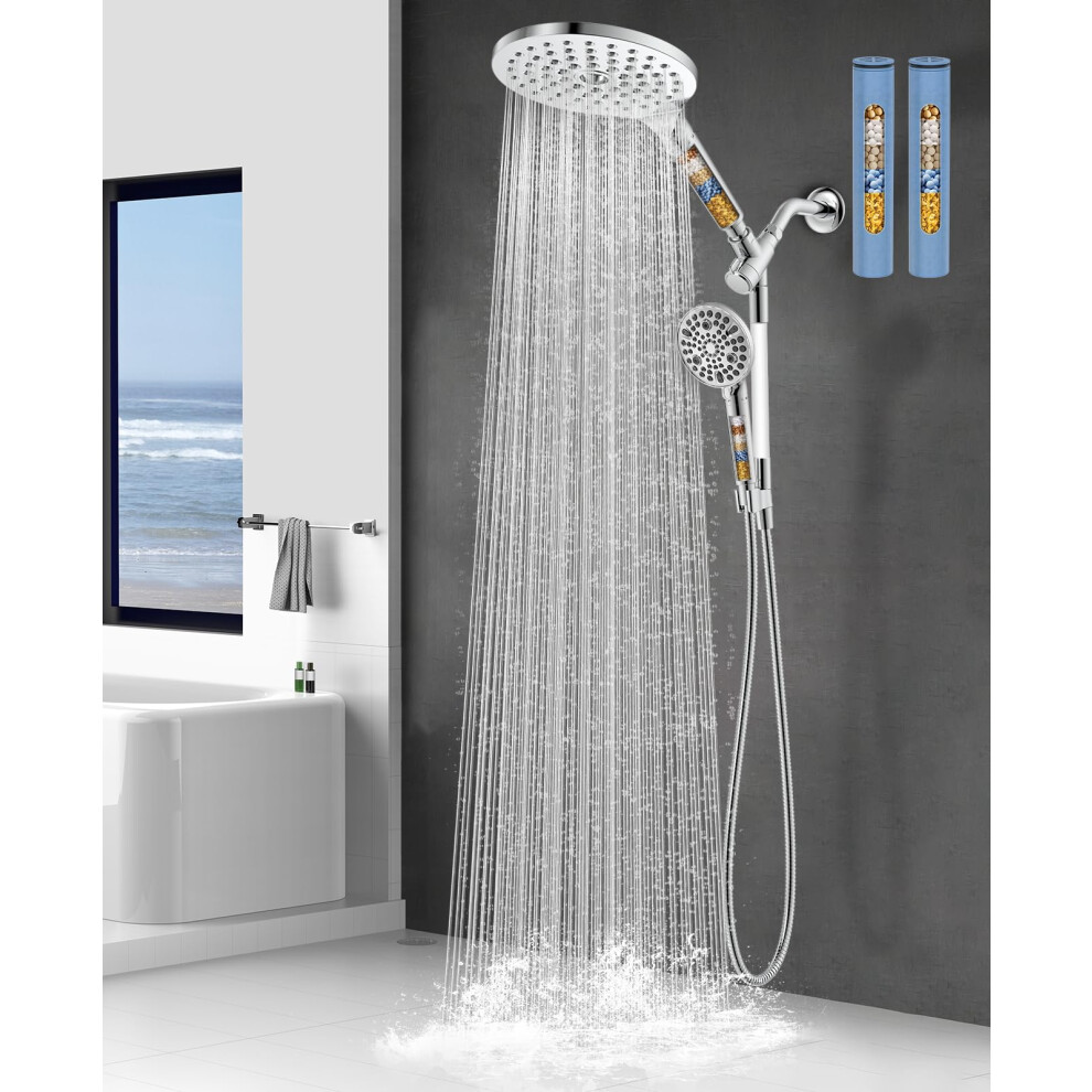 Makefit Dual Filtered Rain Shower Head Combo High Pressure Handheld Shower Head With Adjustable Bar - 8 Rainfall Shower Head And 10-Mode Showerhead W 644097985187