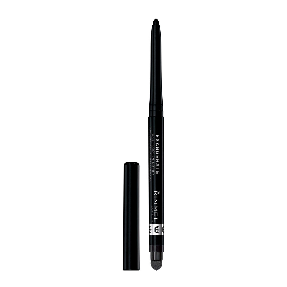 Rimmel London Exaggerate Waterproof Eye Definer Eyeliner  Highly Pigmented  Long-Wearing  Built-In Smudger  261  Noir  0.01oz