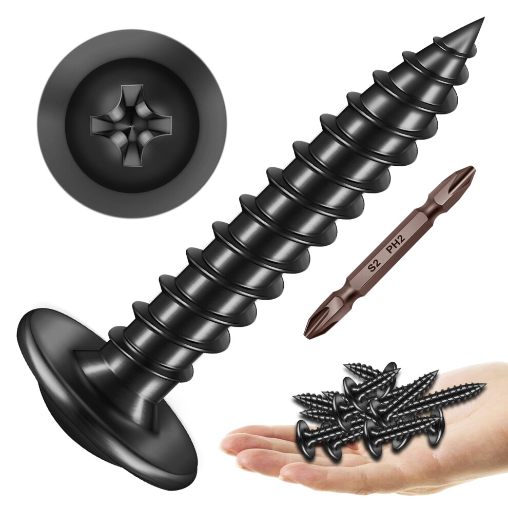 Mywish 300Pcs #8 ? 1 Inch Wood Screws  Truss Head Self Tapping Screws  Zinc Plated Steel Black Screws  Quick Tapping  Truss Head Wood Screws by Mywish-image-OPC-PGTDFHQ-NEW