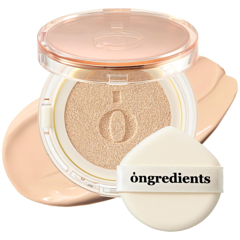Ongredients Skin Barrier Glow Cover Cushion All-Day Coverage Glow Finish Lightweight Skincare-Like Texture Non-Cakey Makeup Korean Cushion Foundation (#21C