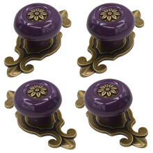 Kelier Retro Ceramic Cabinet Knobs [4 Pack] Vintage Antique Drawer Knobs with Bronze Backplate Cabinet Pull Handles for Kitchen/Dresser Drawer/Cupb