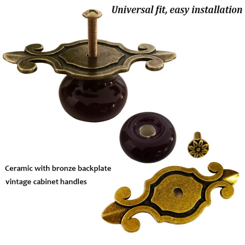 Kelier Retro Ceramic Cabinet Knobs [4 Pack] Vintage Antique Drawer Knobs with Bronze Backplate Cabinet Pull Handles for Kitchen/Dresser Drawer/Cupb 2
