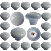 Perphin Ceramic Drawer Knobs 20 Pack Grey Porcelain Cabinet Knobs for Home Decor Round Ceramic Dresser Handles for Kids Room Cupboard Nightstand w
