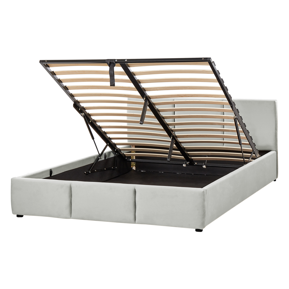 Ottoman Bed Velvet BOUSSE 140 x 200 cm (EU Double) Light Grey