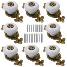 Kelier Retro Ceramic Cabinet Knobs [8 Pack] Antique Vintage Dresser Knobs with Backplate Drawer Pull Handles for Kitchen/Dresser Drawer/Cupboard/Wa