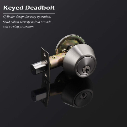 Satin Nickel Keyed Single Cylinder Deadbolts with Keys 1Pack 2