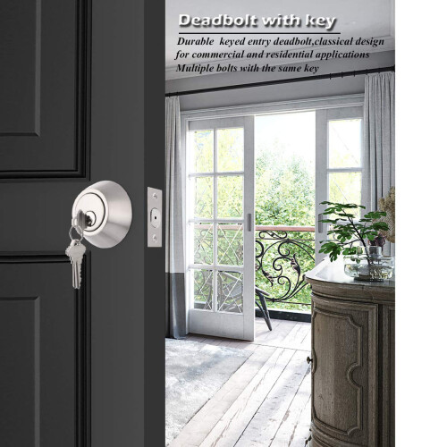 Satin Nickel Keyed Single Cylinder Deadbolts with Keys 1Pack 1
