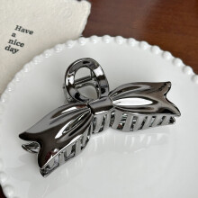 (Bow Clip) Premium Large Hair Clip In Silver Resin For Effortlessly Ponytail Styles Beautiful