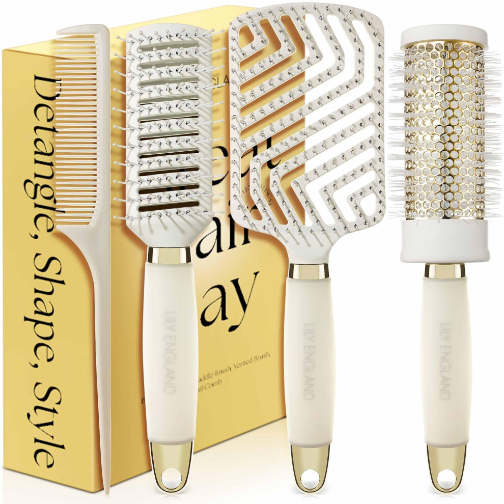 Luxury Hair Brush Gift Set for Women & Girls - Lily England 4-Piece Professional Styling Collection - Premium Ladies Gift Set | Elegant Gifts for Wome
