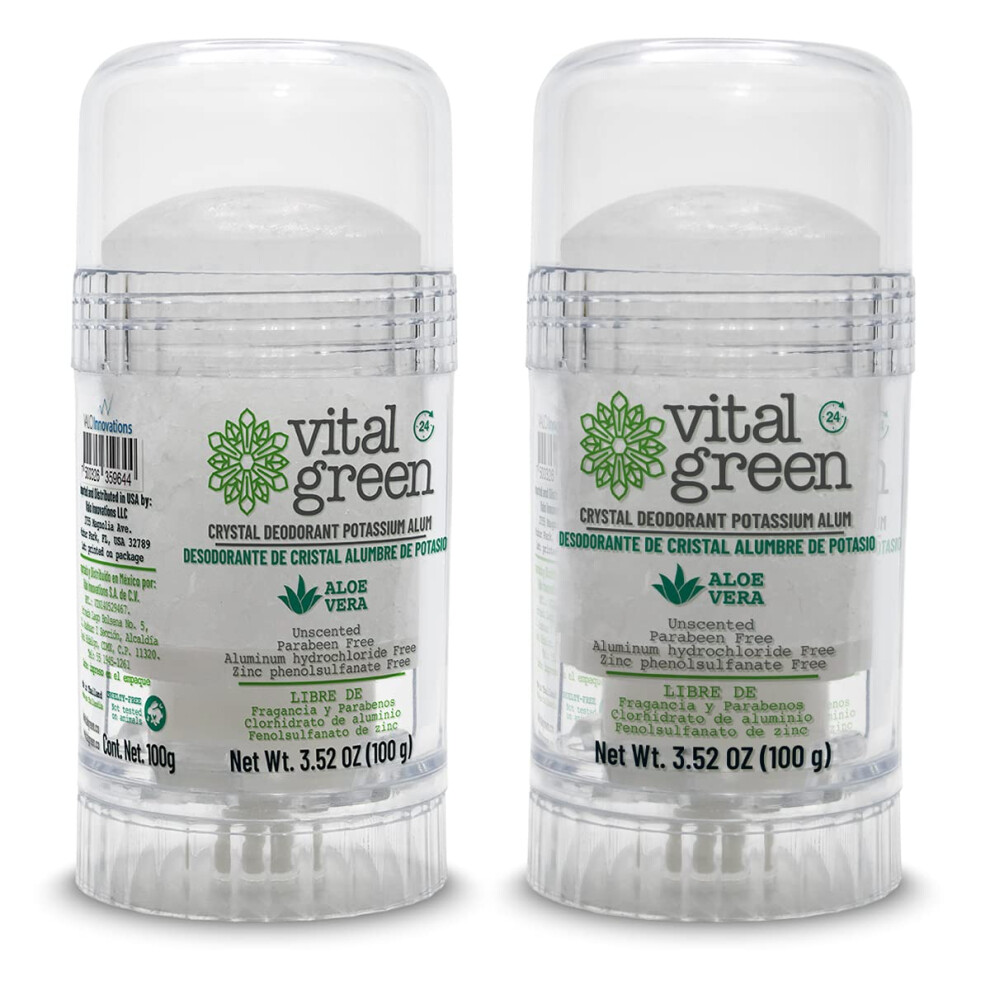 Vital Green - Deodorante Naturale In Pietra Di Cristallo Di Allume Di Potassio Con Aloe Vera E Senza Alcool, Ideale Per Pelli Sensibili. Rimuove L'odore E Nessuna Macchia, Presentazione 100 G - 3,5 Oz-image