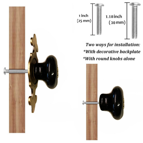 Kelier Ceramic Cabinet Knobs [4 Pack] Vintage Elegant Drawer Knobs with Bronze Backplate Cabinet Pull Handles for Kitchen/Dresser Drawer/Cupboard/W 1