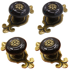 Kelier Ceramic Cabinet Knobs [4 Pack] Vintage Elegant Drawer Knobs with Bronze Backplate Cabinet Pull Handles for Kitchen/Dresser Drawer/Cupboard/W