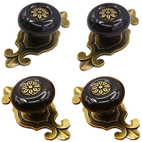 Kelier Ceramic Cabinet Knobs [4 Pack] Vintage Elegant Drawer Knobs with Bronze Backplate Cabinet Pull Handles for Kitchen/Dresser Drawer/Cupboard/W