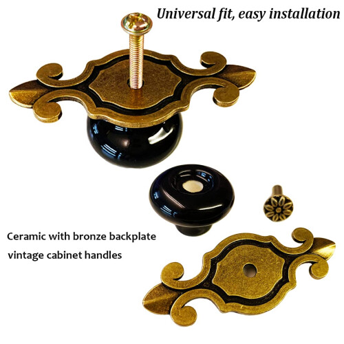 Kelier Ceramic Cabinet Knobs [4 Pack] Vintage Elegant Drawer Knobs with Bronze Backplate Cabinet Pull Handles for Kitchen/Dresser Drawer/Cupboard/W 2