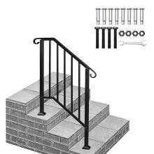3 Step Handrails for Outdoor Steps  Wrought Iron Stair Railing Fits 2 or 3 Steps  Metal Hand Rail  Staircase Handrails for Concrete  Porch  Deck  Exte