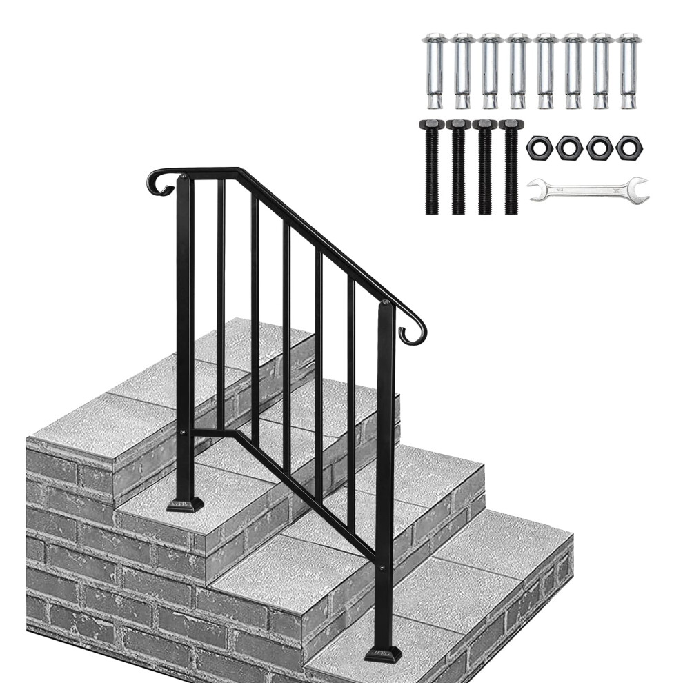 Antsku 3 Step Handrails For Outdoor Steps Wrought Iron Stair Railing Fits 2 Or 3 Steps Metal Hand Rail Staircase Handrails For Concrete Porch Deck Exte