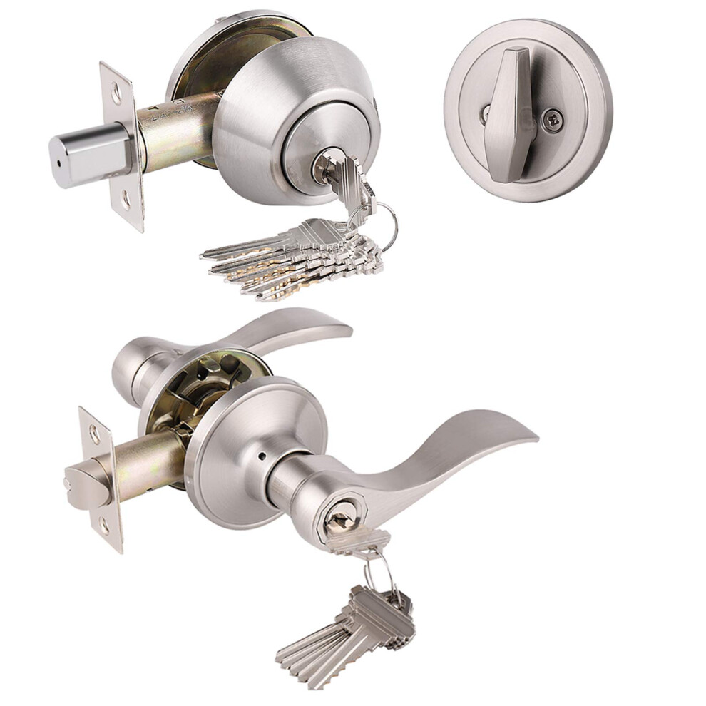 Gobrico 6 Keyed-Alike Entry Lever And Single Cylinder Deadbolt Combination Locksets Satin Nickel Finished Front Door Handle And Deadbolt With Same K 715668038981