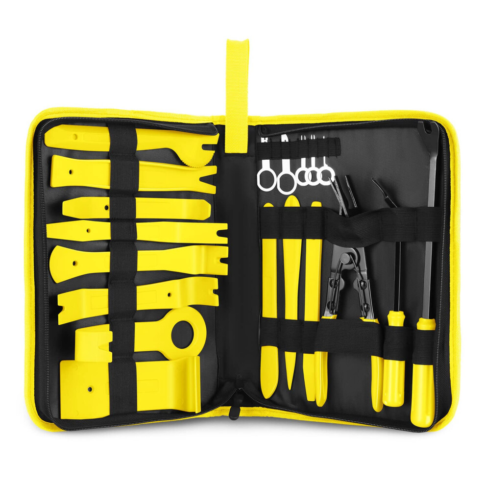 Dna Motoring Tools-00251 Car Trim Removal Tool Kit Clip Plier Upholstery Remover Set For Auto Door Panel Audio Dashboard With Storage Bag Yellow 194286148904