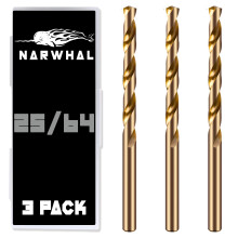 25/64 Cobalt Drill Bits - 3 Pack - 5.25 Inch Length - M35 Cobalt Drill Bits with Storage Case - Perfect Drill Bits for Metal Hardened & Stainles