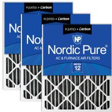 Filtres    air pour fournaise Nordic Pure 16 x 20 x 2 (15 1/2 x 19 1/2 x 1 3/4) MERV 12 pliss  s plus charbon, paquet de 3