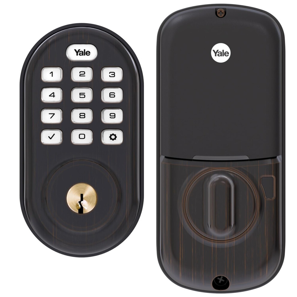 Serrure Yale Assure avec p   ne dormant     clavier intelligent Z-Wave Bronze, compatible avec Ring Alarm et Samsung SmartThings (concentrateur requi