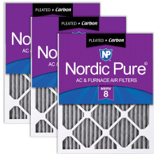 Filtres    air pour fournaise Nordic Pure 14 x 24 x 1 (13 3/4 x 23 3/4 x 3/4) MERV 8 pliss  s plus charbon, paquet de 3