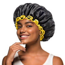 mikimini Zwarte douchemuts voor dames, heren en meisjes 2 verpakkingen Herbruikbare dubbele lagen Waterdichte baddouchemuts met zachte, comfortabele