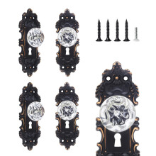 Vintage Closet Cabinet Knobs Antique 4 Pack Drawer Pulls Small Dummy Door Knob with Plate Bedroom Furniture Dresser Drawers Cupboard Clear Decorative