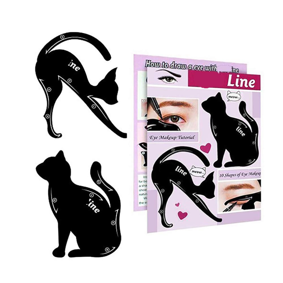 Citroncy Black 2 In 1 Cat Shape Eyeliner Template Stencil Smoky Eyeshadow Applicators Eyeliner Plate Matte Pvc Material Professional Multifunction Cat Shape Ey
