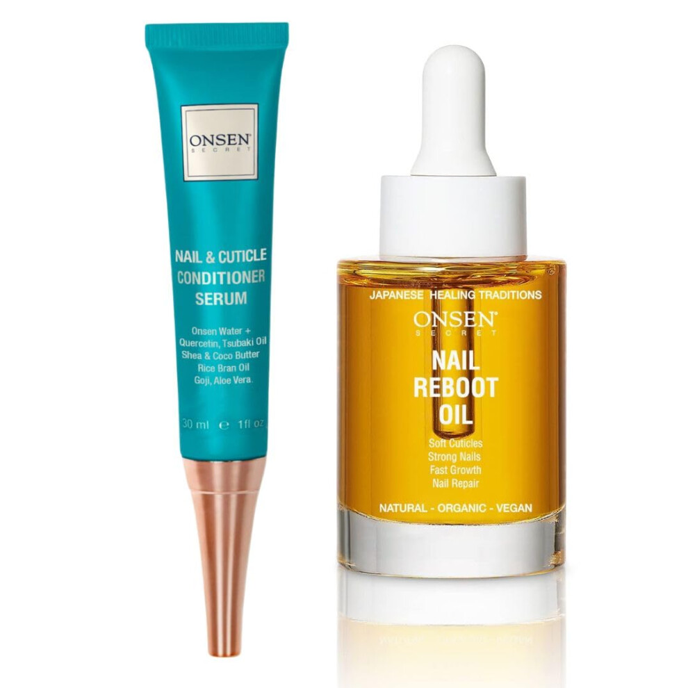 Onsen Secret Nail Reboot Duo - Treatment For Damaged Nails - Natural Nail Care & Cuticle Repair - Visible Results For Perfect Nails, Cuticle Condition