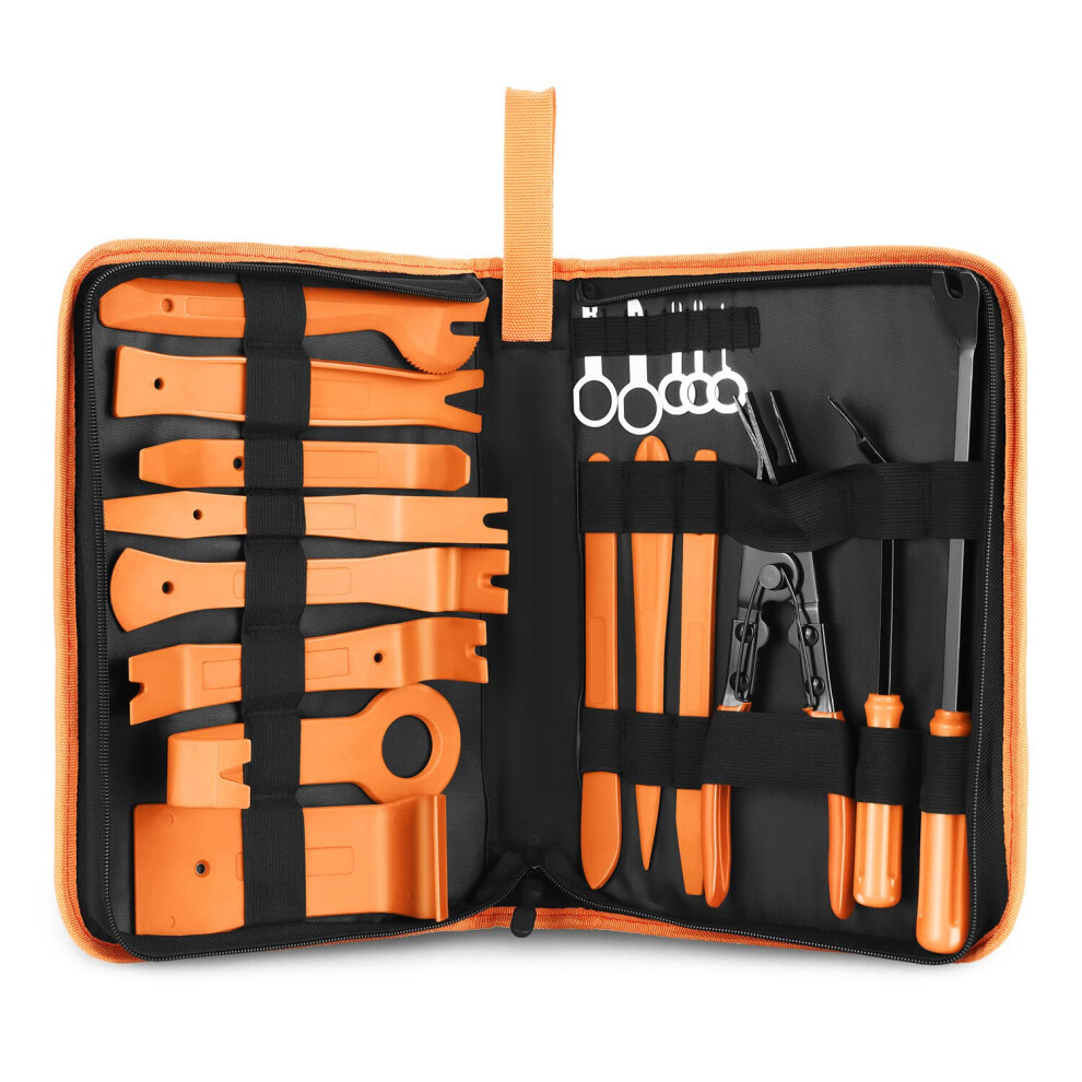 Dna Motoring Tools-00248 Car Trim Removal Tool Kit Clip Plier Upholstery Remover Set For Auto Door Panel Audio Dashboard With Storage Bag Orange 194286148867