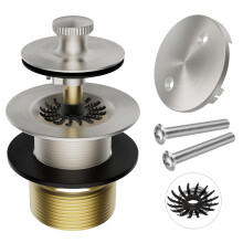 Brushed Nickel Tub Drain Stopper Bathtub Drain Hair Catcher and Two-Hole Overflow Faceplate 11.5/16 UNC Bathtub Drain Premium Brass Lift and Turn T