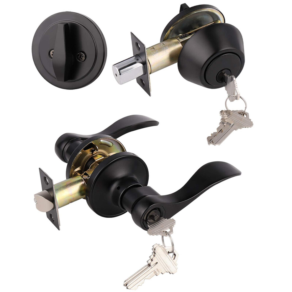 Gobrico 6 Keyed-Alike Entry Lever And Single Cylinder Deadbolt Combination Locksets Black Finished For Right-Handed And Left-Handed Doors 715668042704