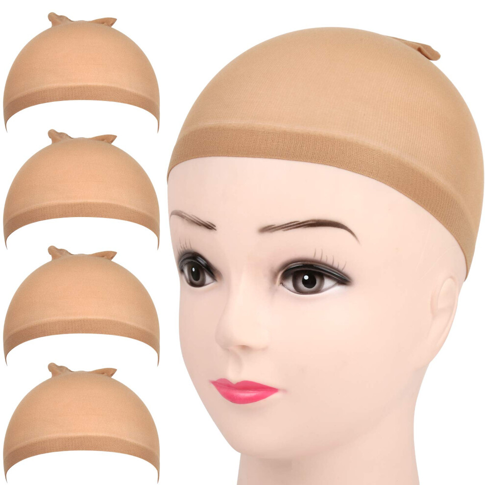Fandamei Unisex Brown 4 Pieces Light Stocking Wig Caps Stretchy Nylon Wig Caps For Women