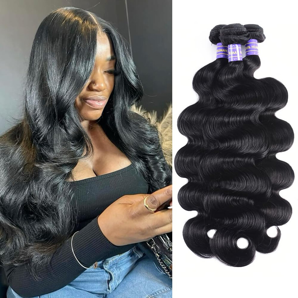 Hullran 12A Human Hair Bundles 26 26 26 Inch Body Wave Bundles Human Hair Extensions 300G Unprocessed Brazilian Virgin Body Wave 3 Pieces Deals Brazilian Quic