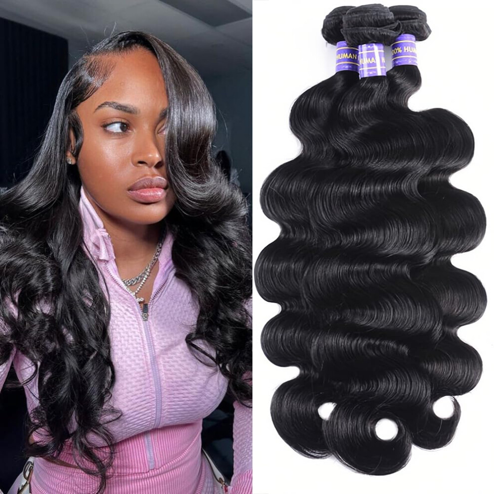 Hullran 12A Human Hair Bundles 26 28 28 Inch Body Wave Bundles Human Hair Extensions 300G Unprocessed Brazilian Virgin Body Wave 3 Pieces Deals Brazilian Quic