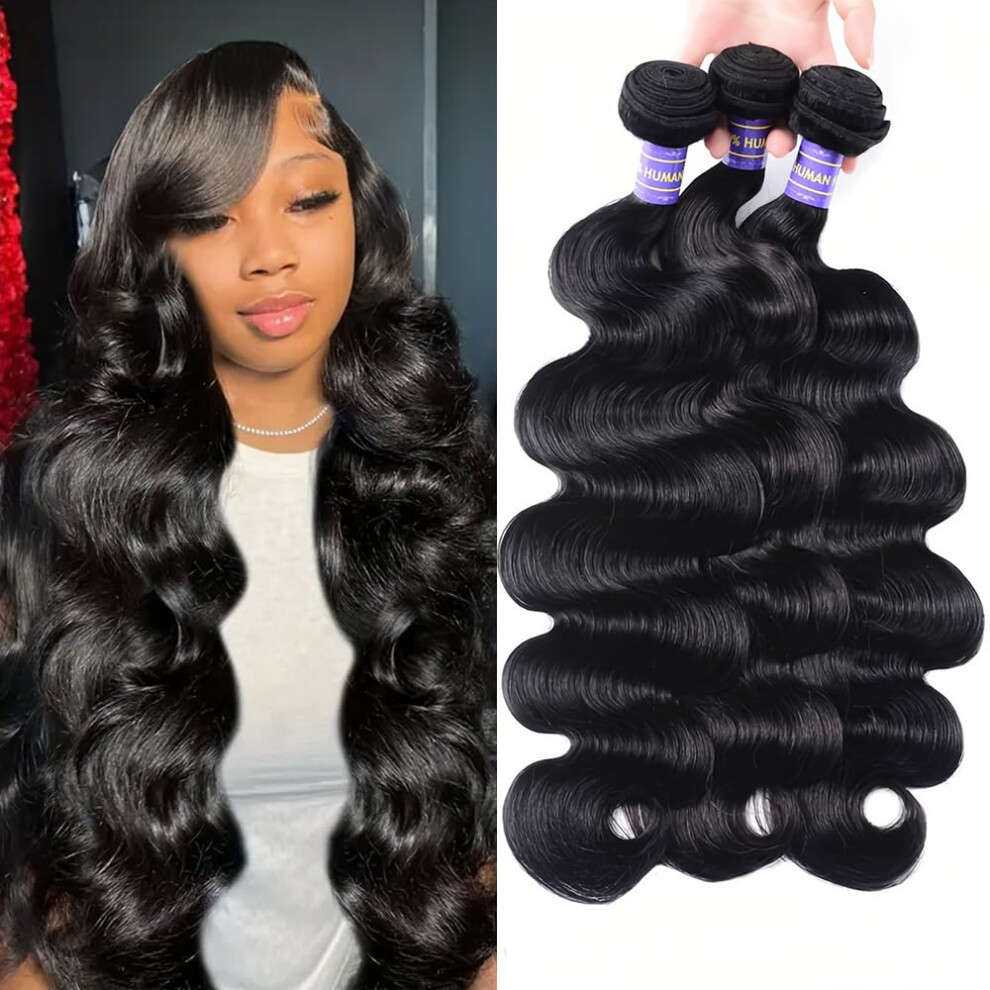 Hullran 12A Human Hair Bundles 26 28 30 Inch Body Wave Bundles Human Hair Extensions 300G Unprocessed Brazilian Virgin Body Wave 3 Pieces Deals Brazilian Quic