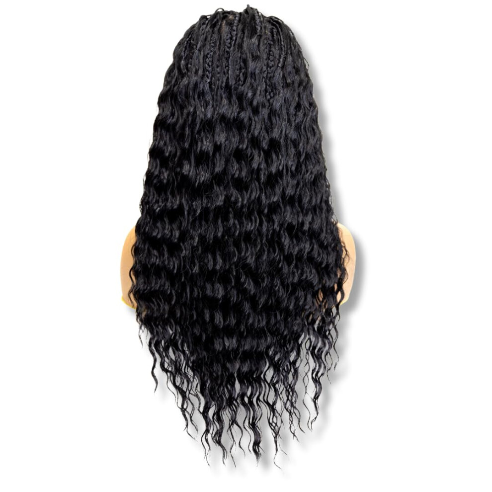 Pib Passion Er Smuk Pib Single Full Lace Braid Wig - Micro Boho Peruvian Deep Wave Box Braided Wig Knotless Braided Wigs For Black Women Curly Hair Wig (#1B Off Black