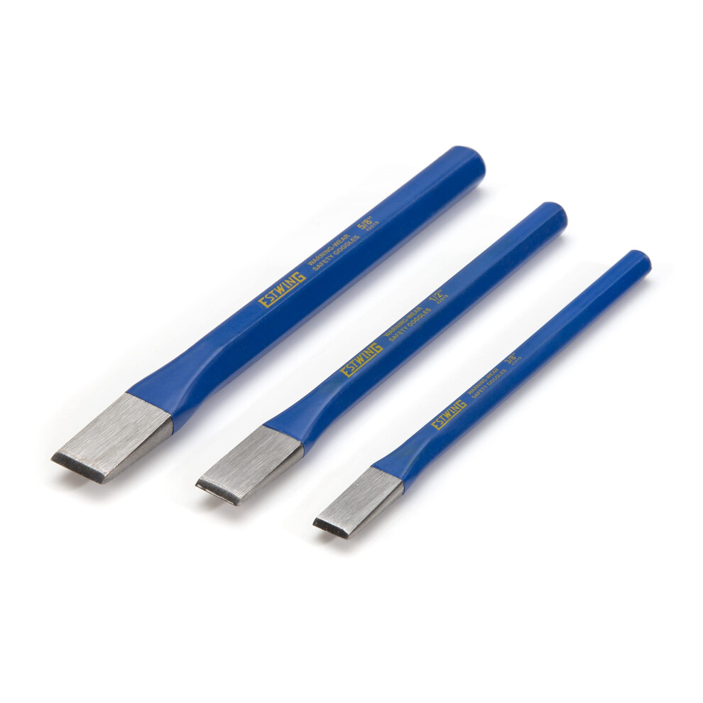 Estwing 3-Piece Hex Shaft Cold Chisel Set  3/4  5/8  and 5/16-Inch Chisels  Durable High Carbon Steel (42519)