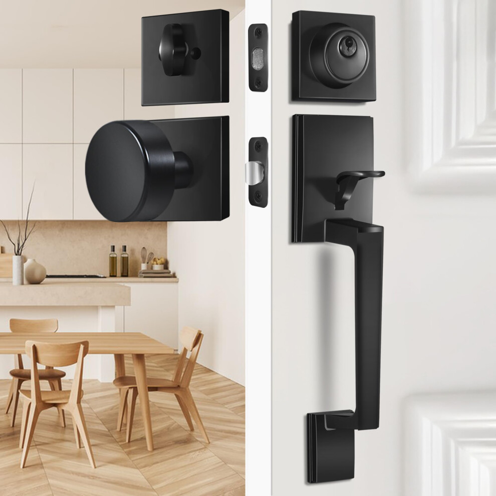 Bonkudoo Front Door Handle And Deadbolt Set Front Door Lock Set With Black Door Knob Front Door Handleset Matte Black 658359051923